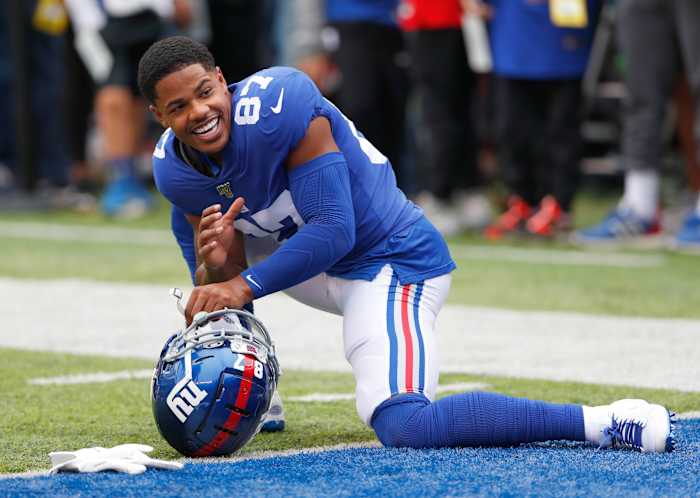 Oct 6, 2019; East Rutherford, NJ, USA; New York Giants wide receiver Sterling Shepard (87) during warm up before game against the Minnesota Vikings at MetLife Stadium.
